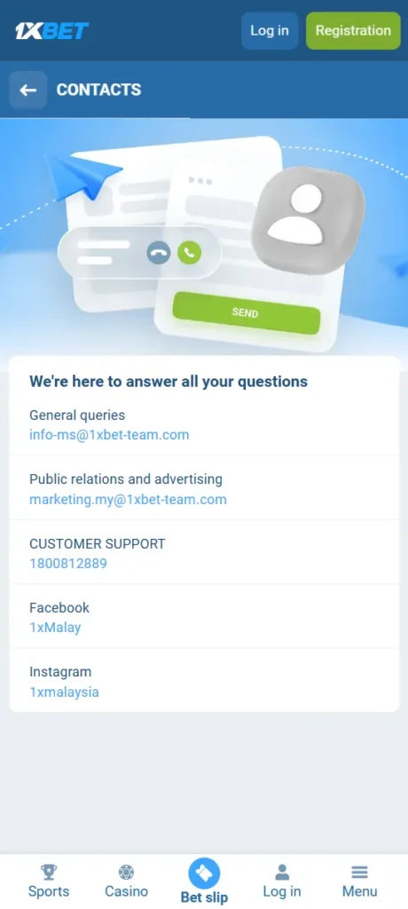 1xBet Contacts