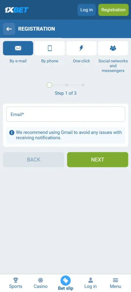 1xBet Registrarion