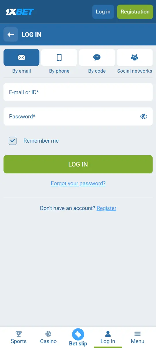 1xBet login
